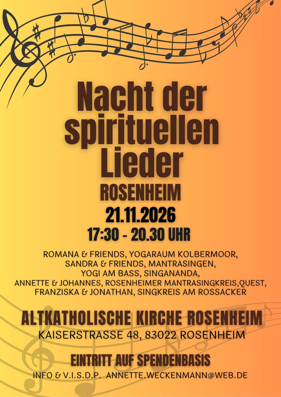 Flyer: Nacht der spirituellen Lieder, Rosenheim, 21.11.2026